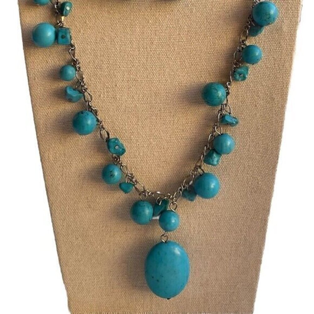 Vintage Turquoise Beaded Multiple Two Strand Chain Necklace South Western Aztec